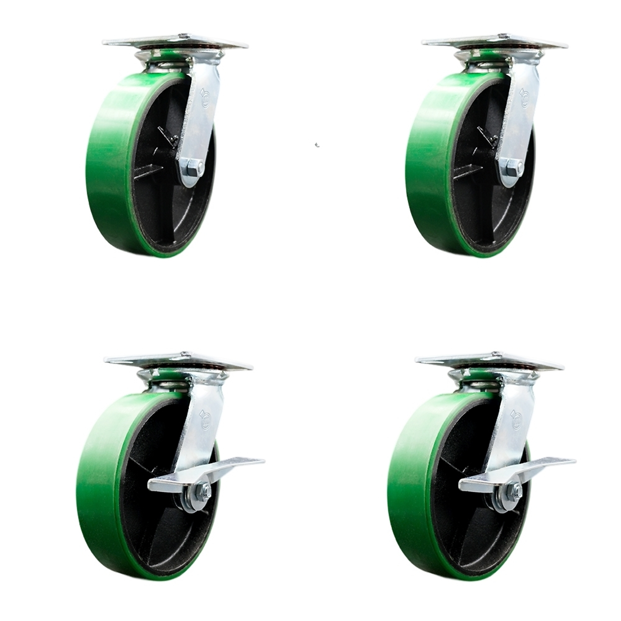Service Caster, 8in. x 2in. Plate Casters, Wheel Diameter 8 in, Caster Type Swivel, Package (qty.) 4, Model# SCC-35S820-PUR-GB-BSL-2-SLB-2